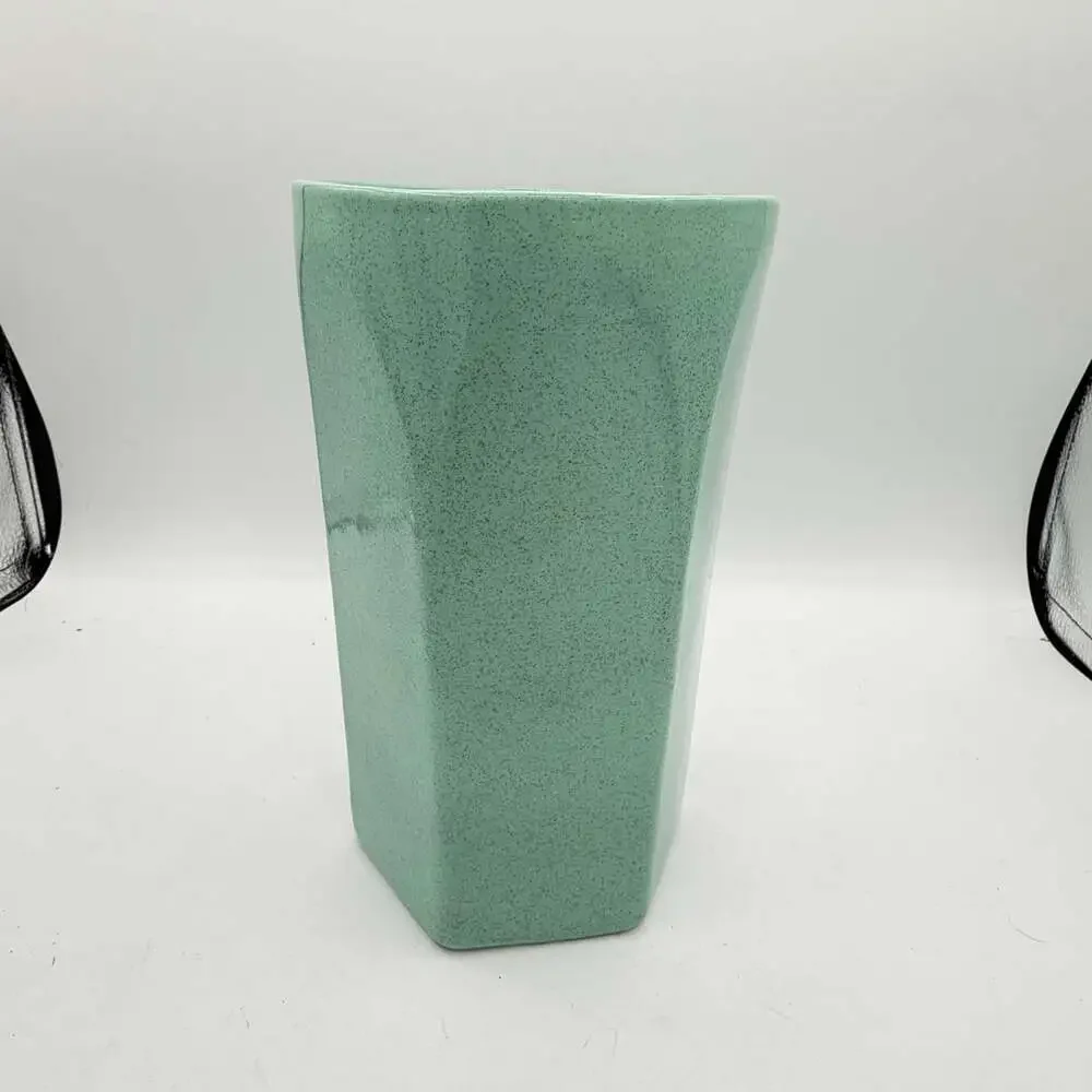 vintage Pfaltzgraff hexagon-shaped ceramic planter vase Speckled Aqua Green